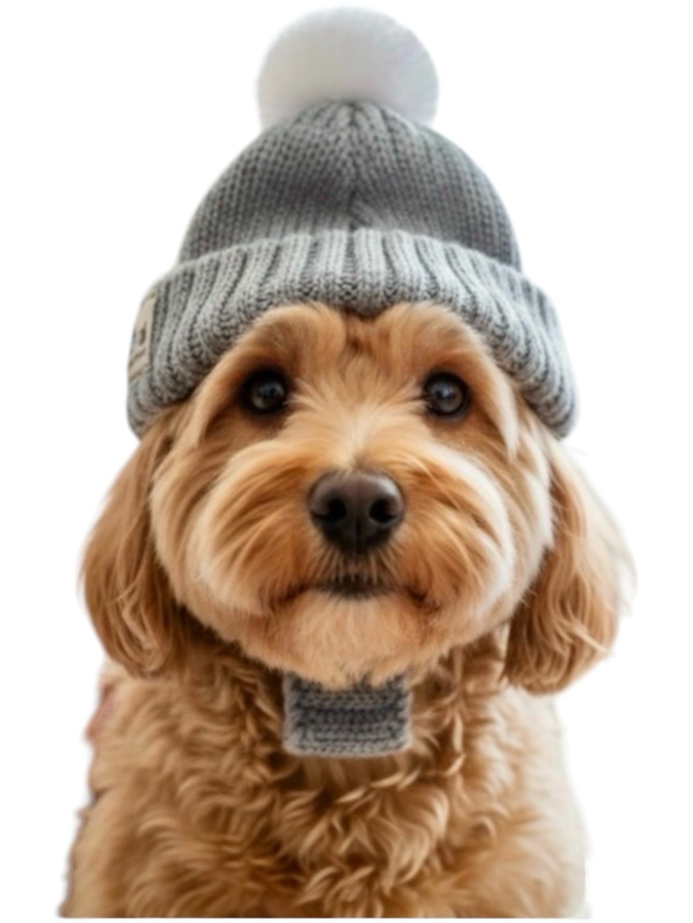 HAPPY DOOOOOG Soft Knit Dog Hat w/Pom Trim, Ear Holes + Chin Strap in Grey - NWT - Picture 6 of 13